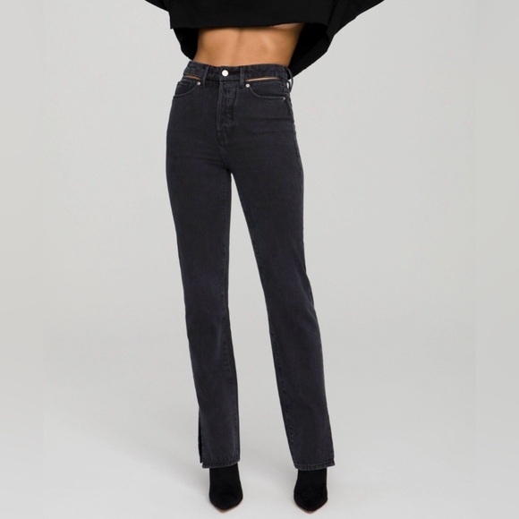 Good American Denim - Good American Good Boy Black Jeans With Slit Waistband